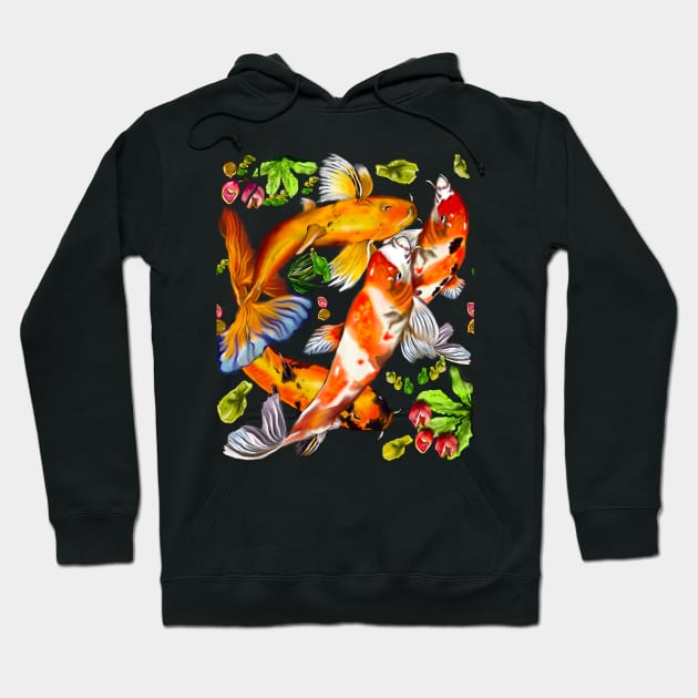 Best fishing gifts for fish lovers 2022. Koi fish swimming in a koi pond Pattern Hoodie by Artonmytee